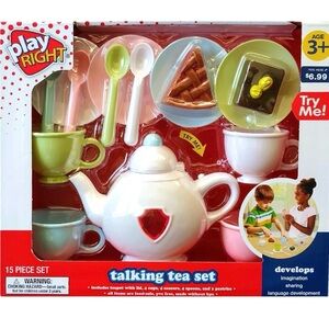 Play Right Talking Tea Set 15 Pcs Pretend Play Tea Party Set w/Lights & Sounds